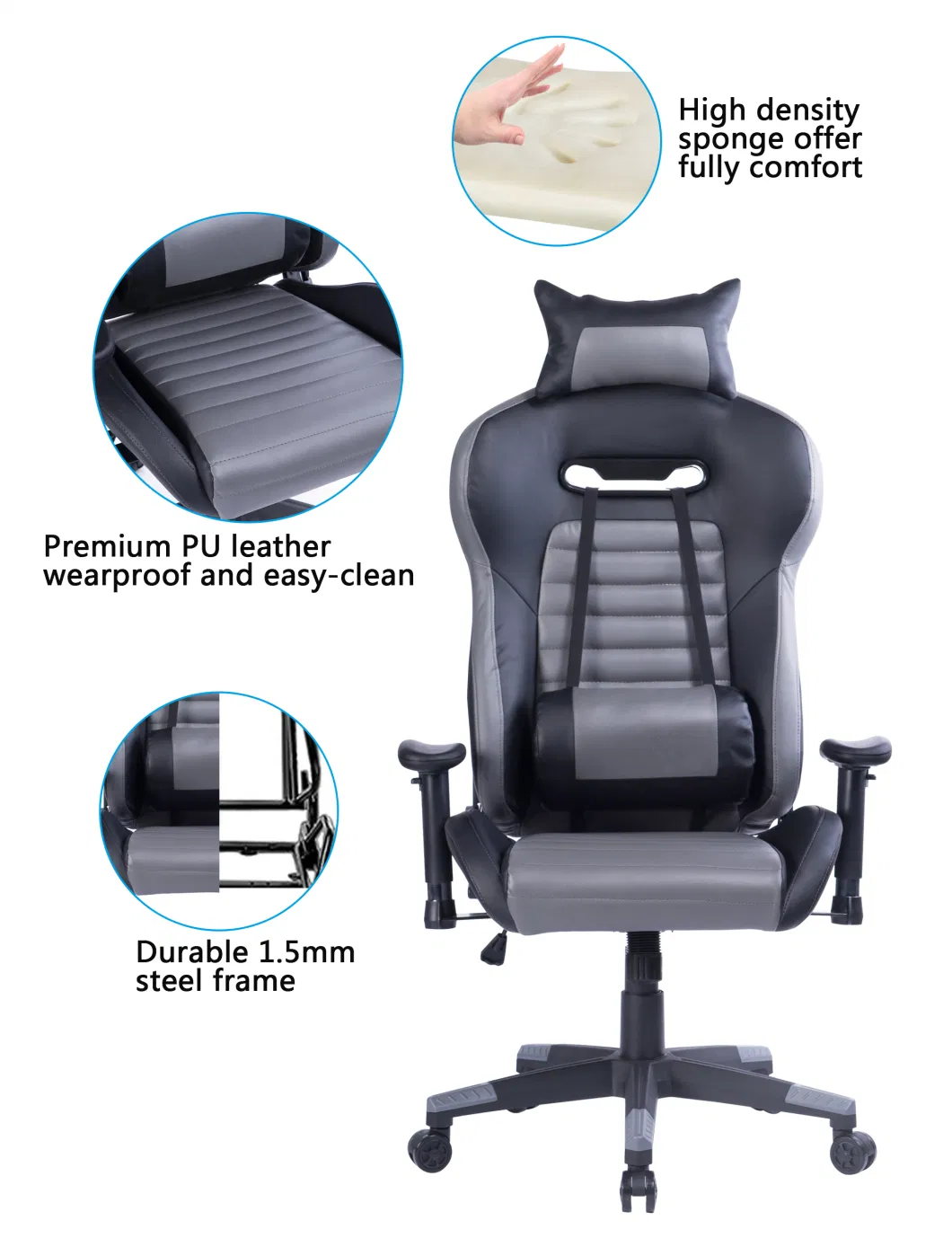 Luxury New Design Gaming Gamer Computer Massage Leather Racing Gaming Chair